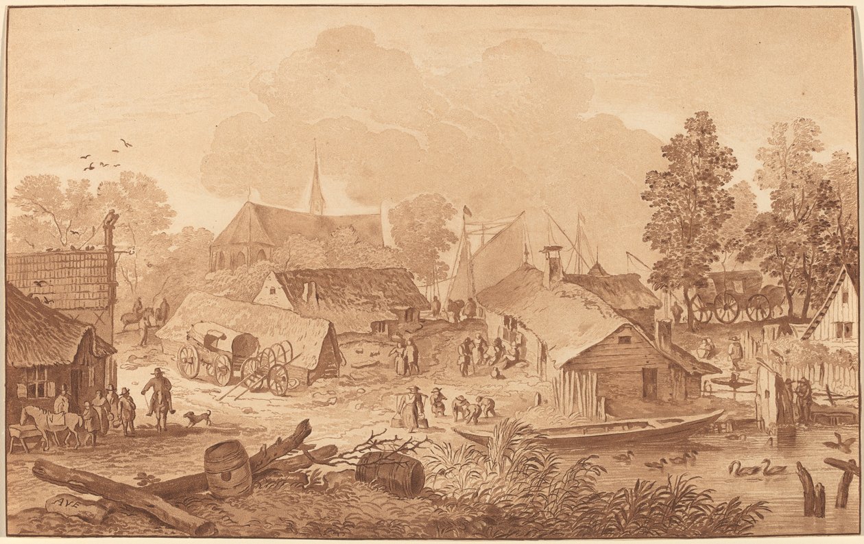 Villaggio con stagno da Cornelis Ploos van Amstel