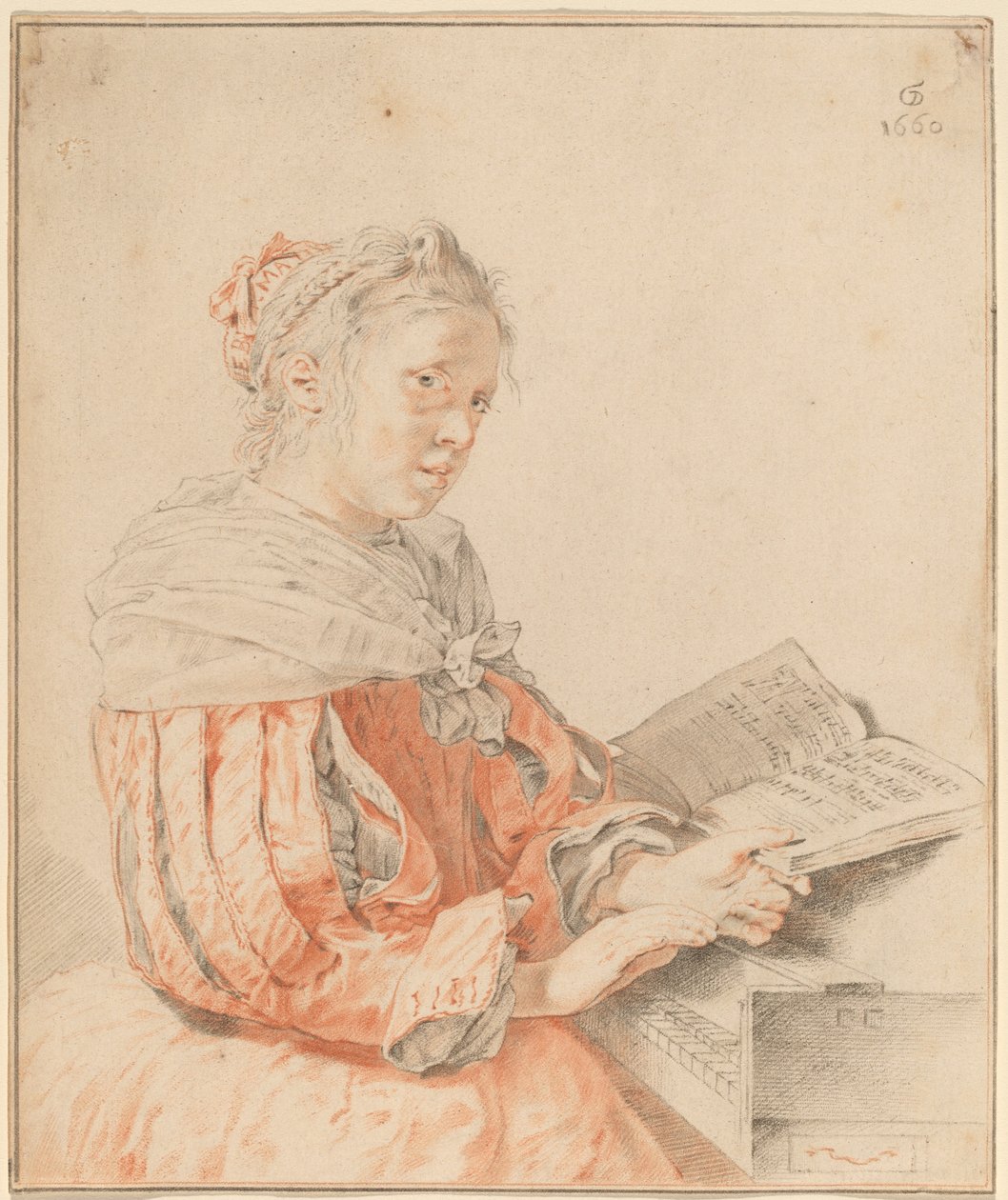 Ragazza giovane alla tastiera da Cornelis Ploos van Amstel