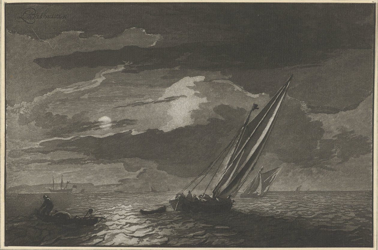 Veduta marina con luna piena da Cornelis Ploos van Amstel