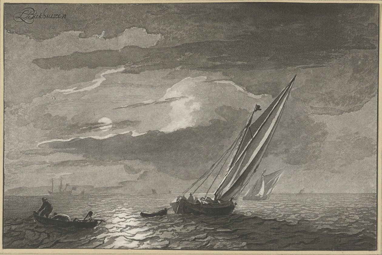 Paesaggio marino con luna piena da Cornelis Ploos van Amstel