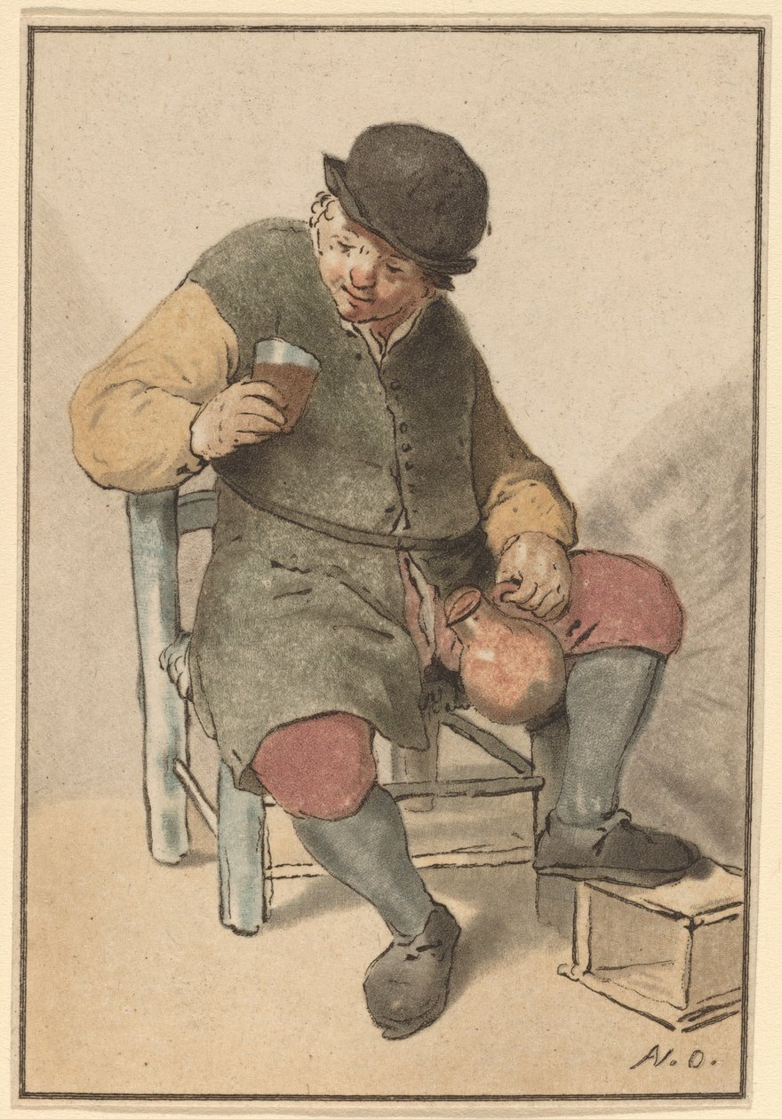 Contadino seduto con brocca da Cornelis Ploos van Amstel after Adriaen