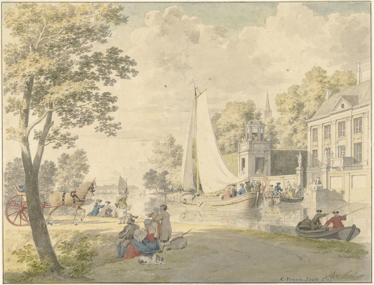 Scena estiva di campagna con barche da diporto da Cornelis Pronk