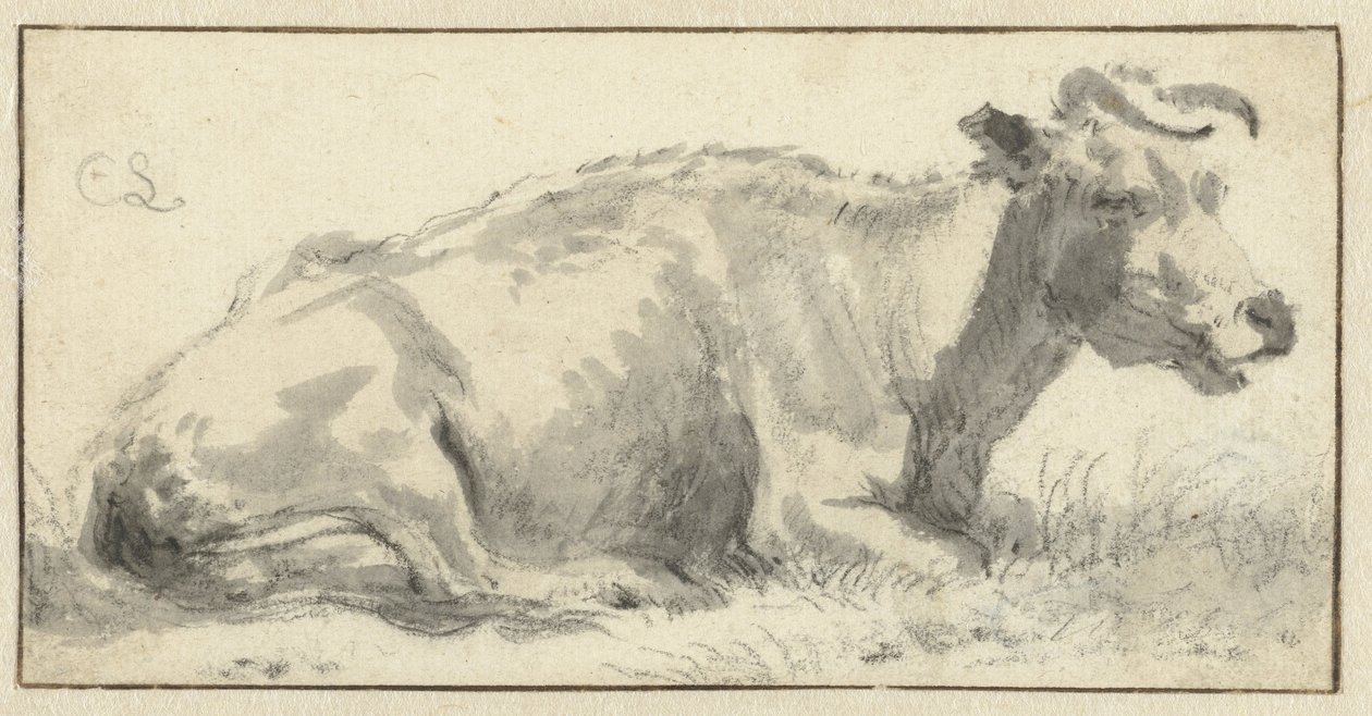 Mucca sdraiata, verso destra da Cornelis Saftleven