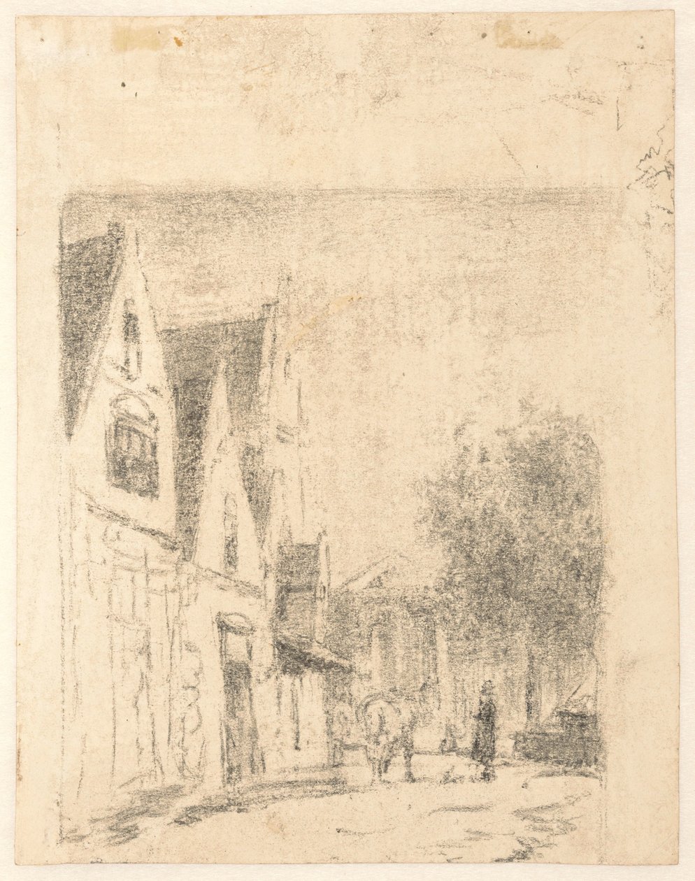 Vista di una strada con un cavallo e un uomo da Cornelis Springer