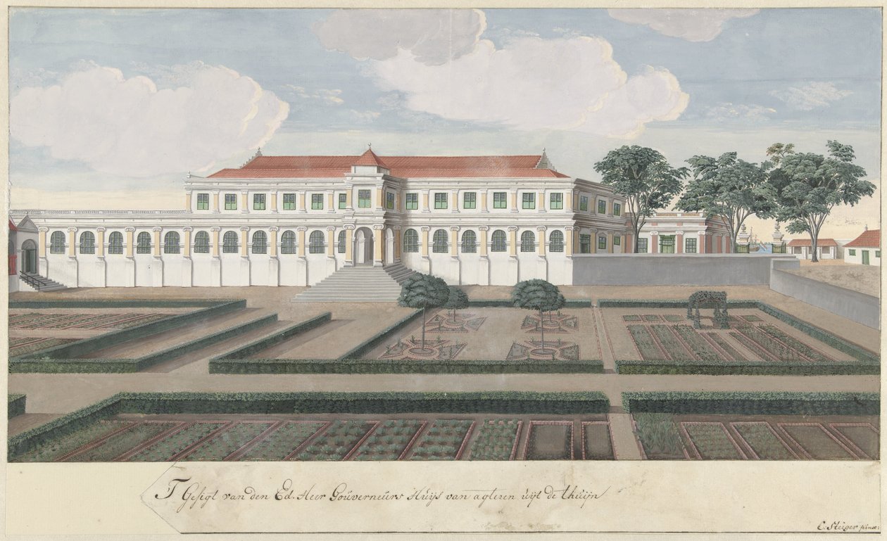 La casa del governatore con il giardino a Colombo a Ceylon da Cornelis Steiger