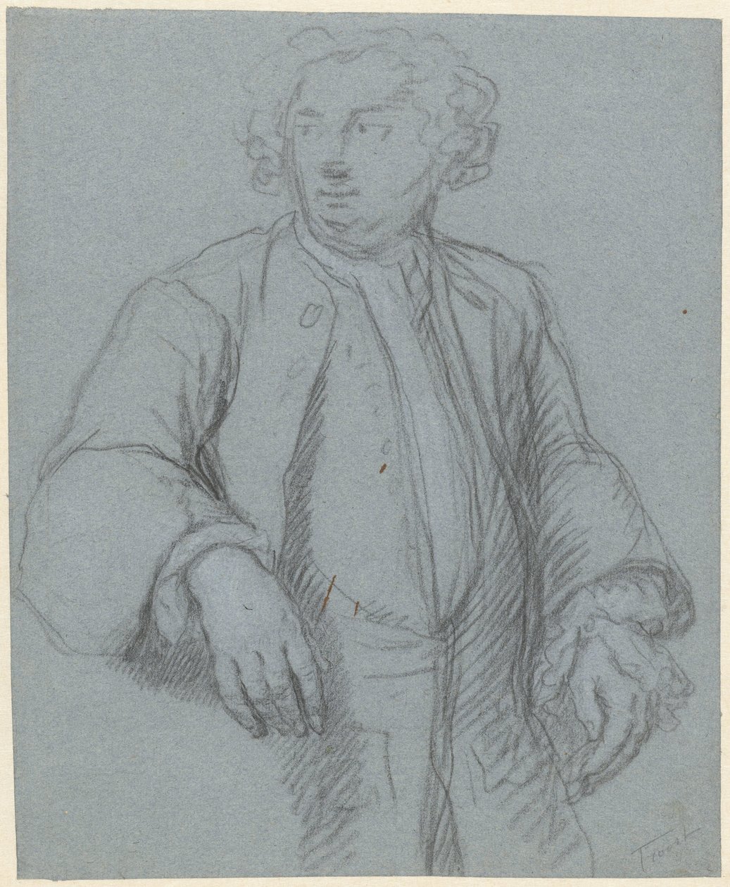 Ritratto di un uomo sconosciuto con cappotto lungo, tre quarti verso sinistra da Cornelis Troost (attributed to)
