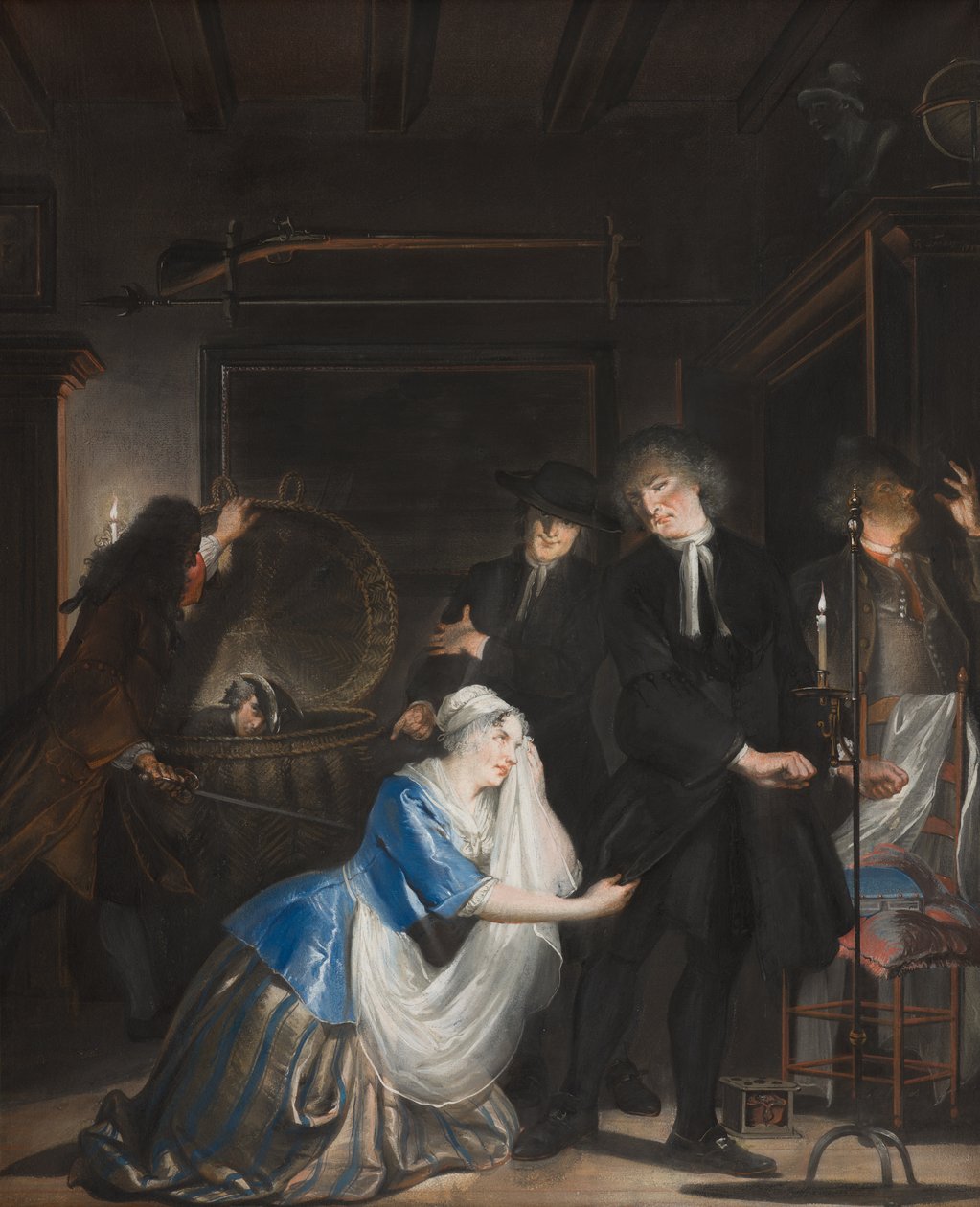 Falsa virtù scoperta: La scoperta di Volkert nel cesto della biancheria, 1739 da Cornelis Troost