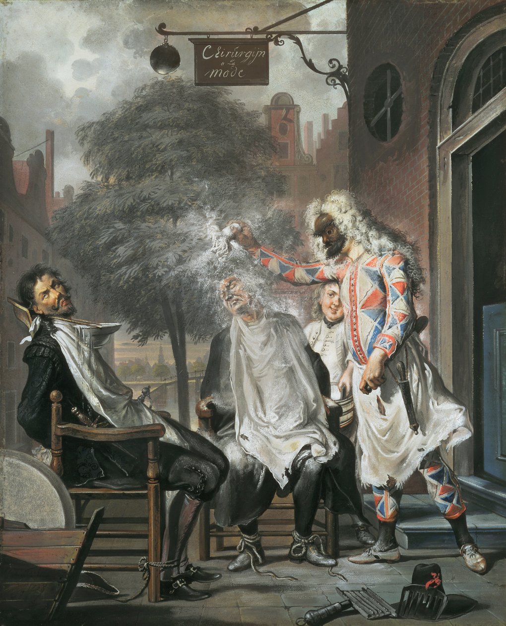 Arlecchino, mago e barbiere: I rivali esposti da Cornelis Troost