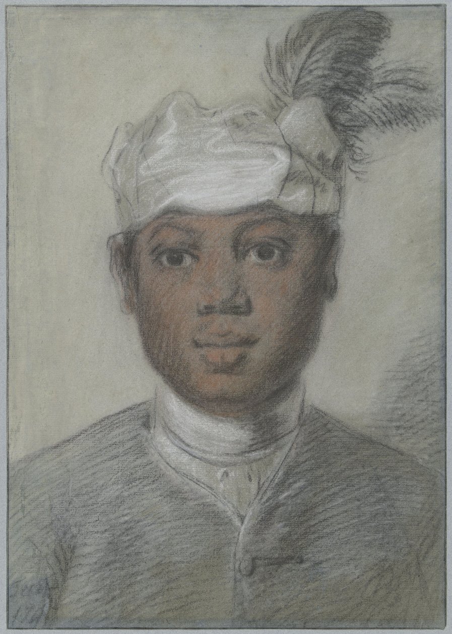 Testa di un giovane uomo nero con turbante piumato da Cornelis Troost