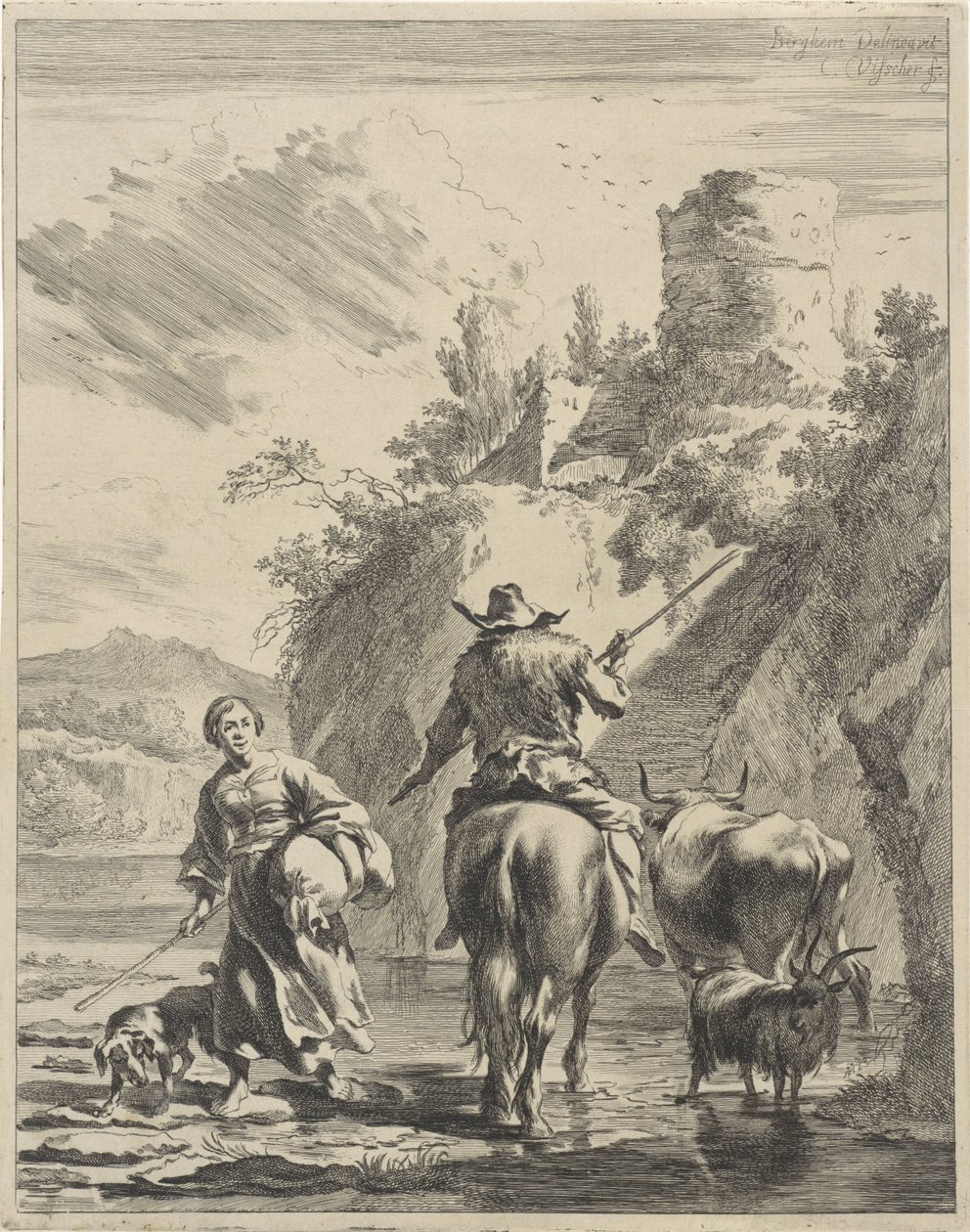 Pastore e pastorella vicino a un forte da Cornelis Visscher (II)