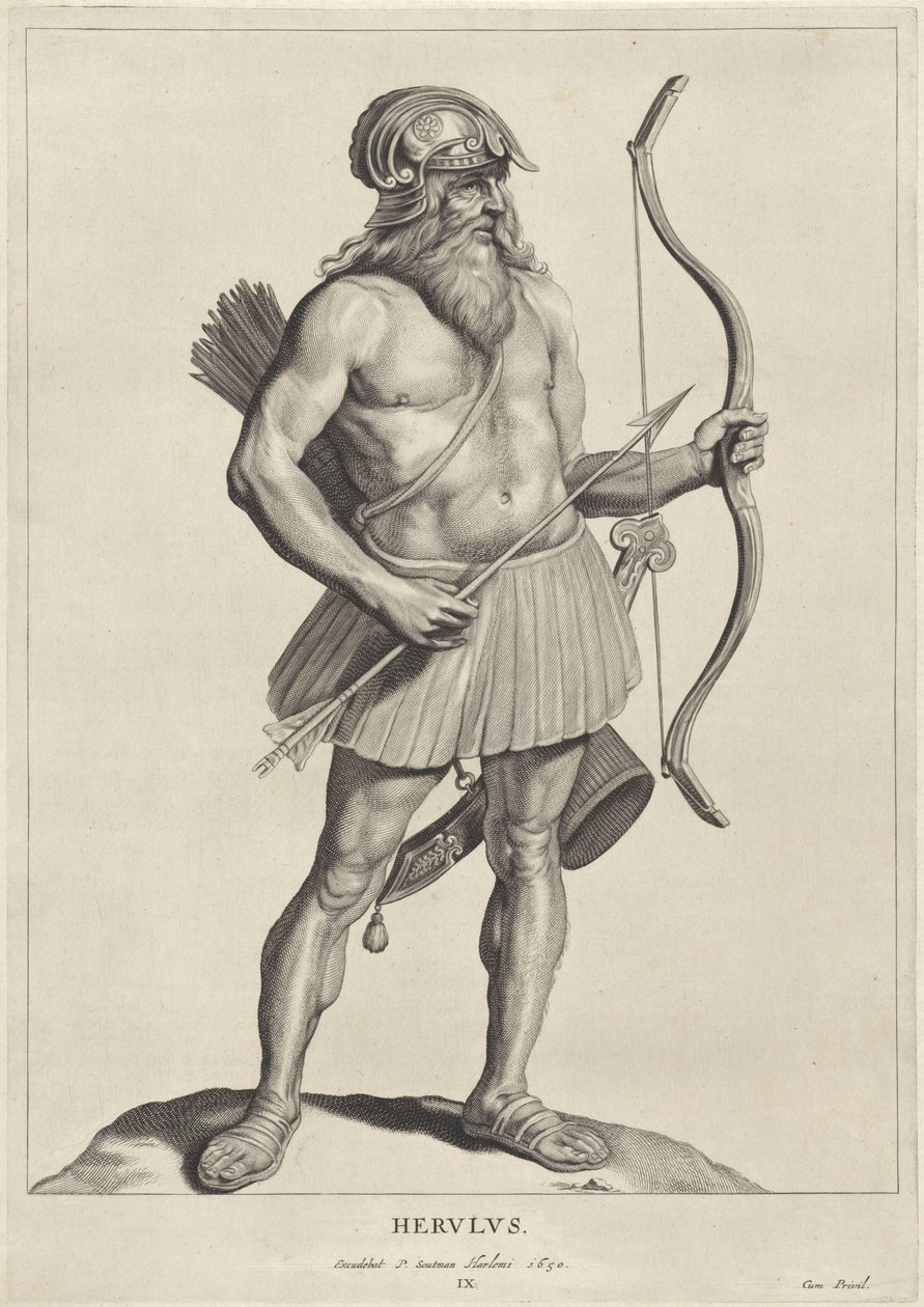 Herulen (Oude hier woonachtige volken, Peplus sive Gothorum, Wandalorum, Svevorum, Herulorum, Gepidarum, Marcomannorum et quadorum veterum Imagines ex antiquis monumentis et museo Marci Zuerii Boxhornii) da Cornelis Visscher (II)