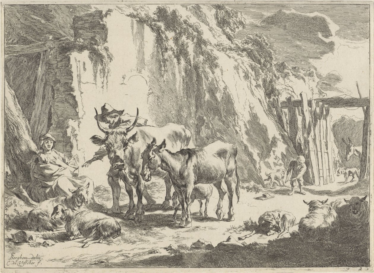 Paesaggio con donna che allatta il suo bambino da Cornelis Visscher (II)