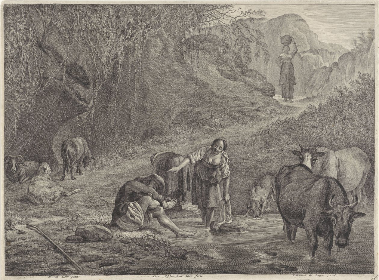 Lavandaie e un pastore sulla riva da Cornelis Visscher (II)