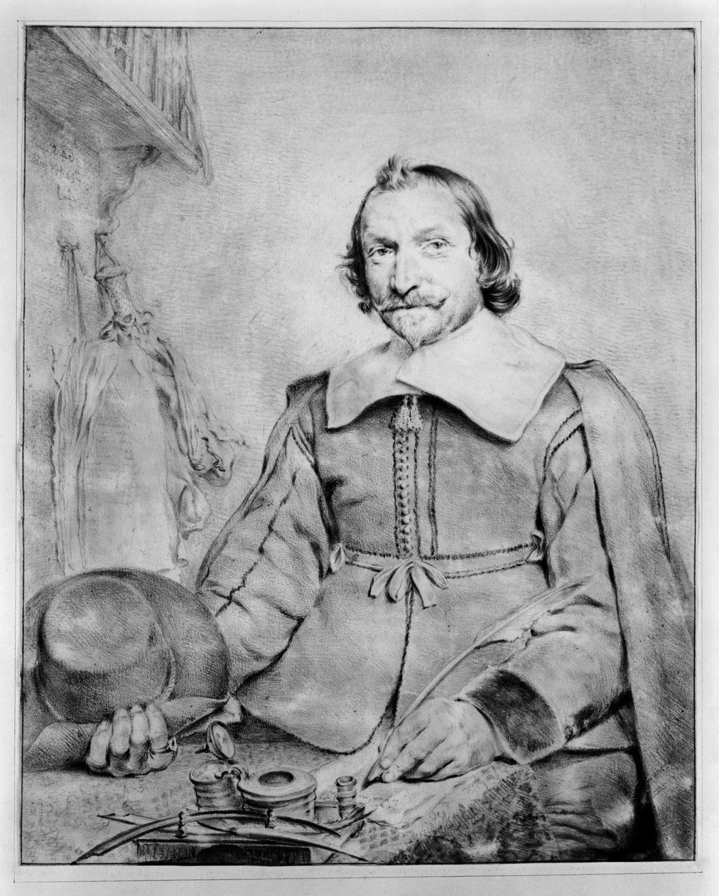 Ritratto a mezza figura di un uomo barbuto seduto a un tavolo da Cornelis Visscher