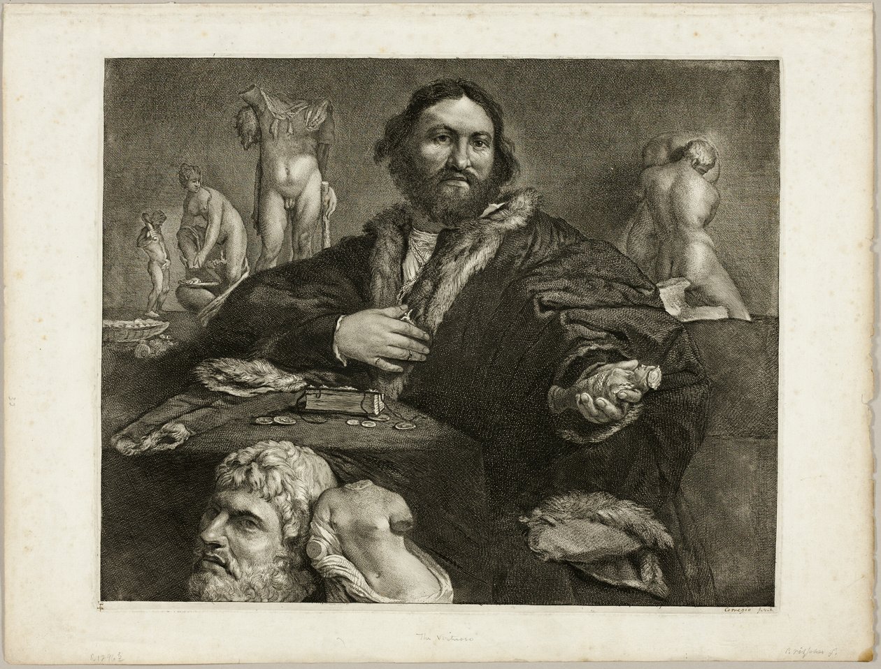 Ritratto di Andrea Odoni, da Cabinet Reynst; Variarum imaginum a celeberrimis artificibus pictarum Caelaturae (Cabinet Reynst: Incisioni di varie immagini dipinte da artisti famosi) da Cornelis Visscher