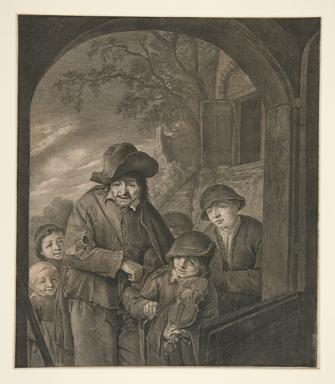 Senza titolo (Musicisti alla porta di una locanda) da Cornelis Visscher