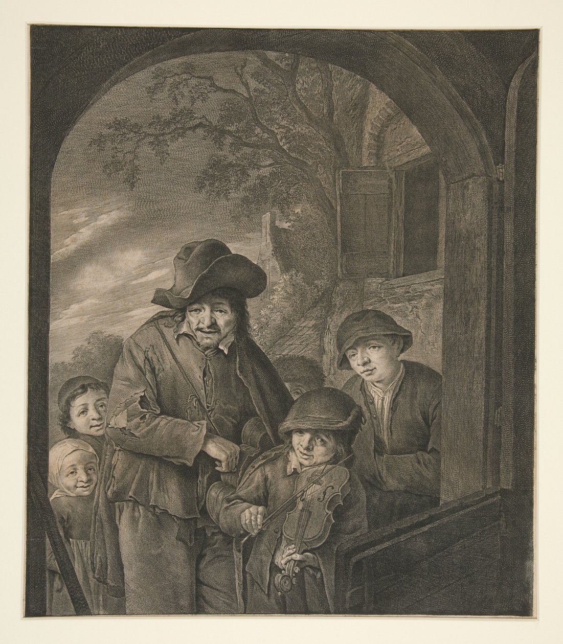 Senza titolo (Musicisti alla porta di una locanda) da Cornelis Visscher