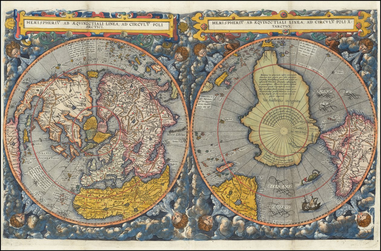 Hemispheriu ab Aequinoctiali Linea, ad Circulu Poli Atarctici - colorato da Cornelis de Jode