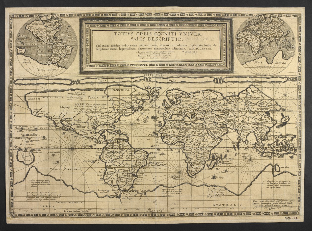 Mappa del mondo, Totius Orbis cognier universalis descriptio da Cornelis de Jode