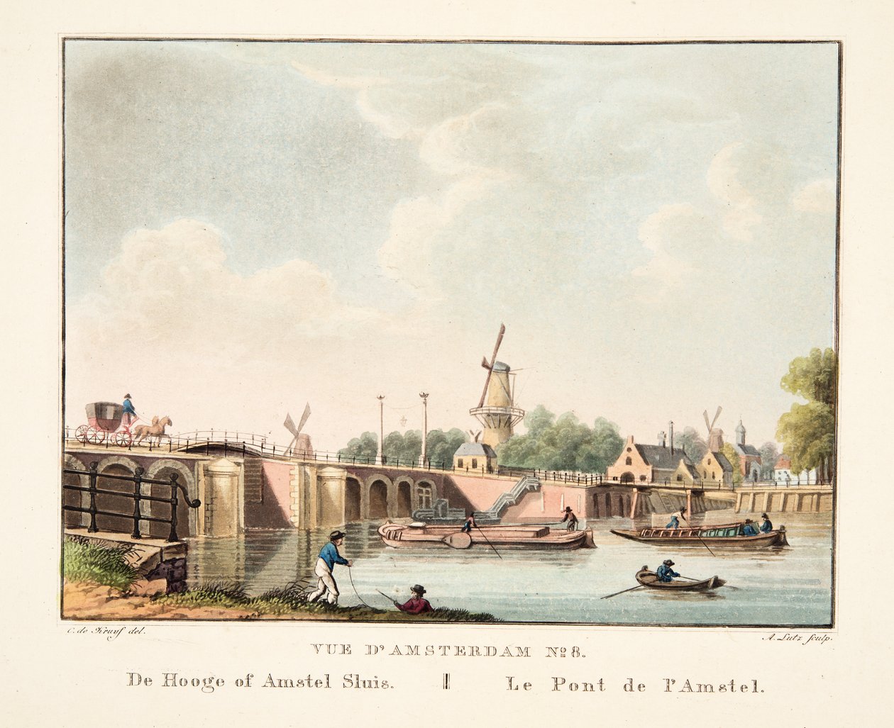 Veduta di Amsterdam No.8. De Hooge of Amstel Sluis. Il ponte dell