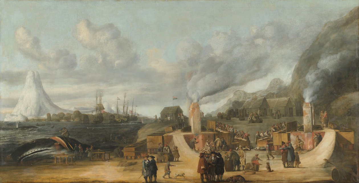La raffineria di olio di balena vicino al villaggio di Smerenburg da Cornelis de Man