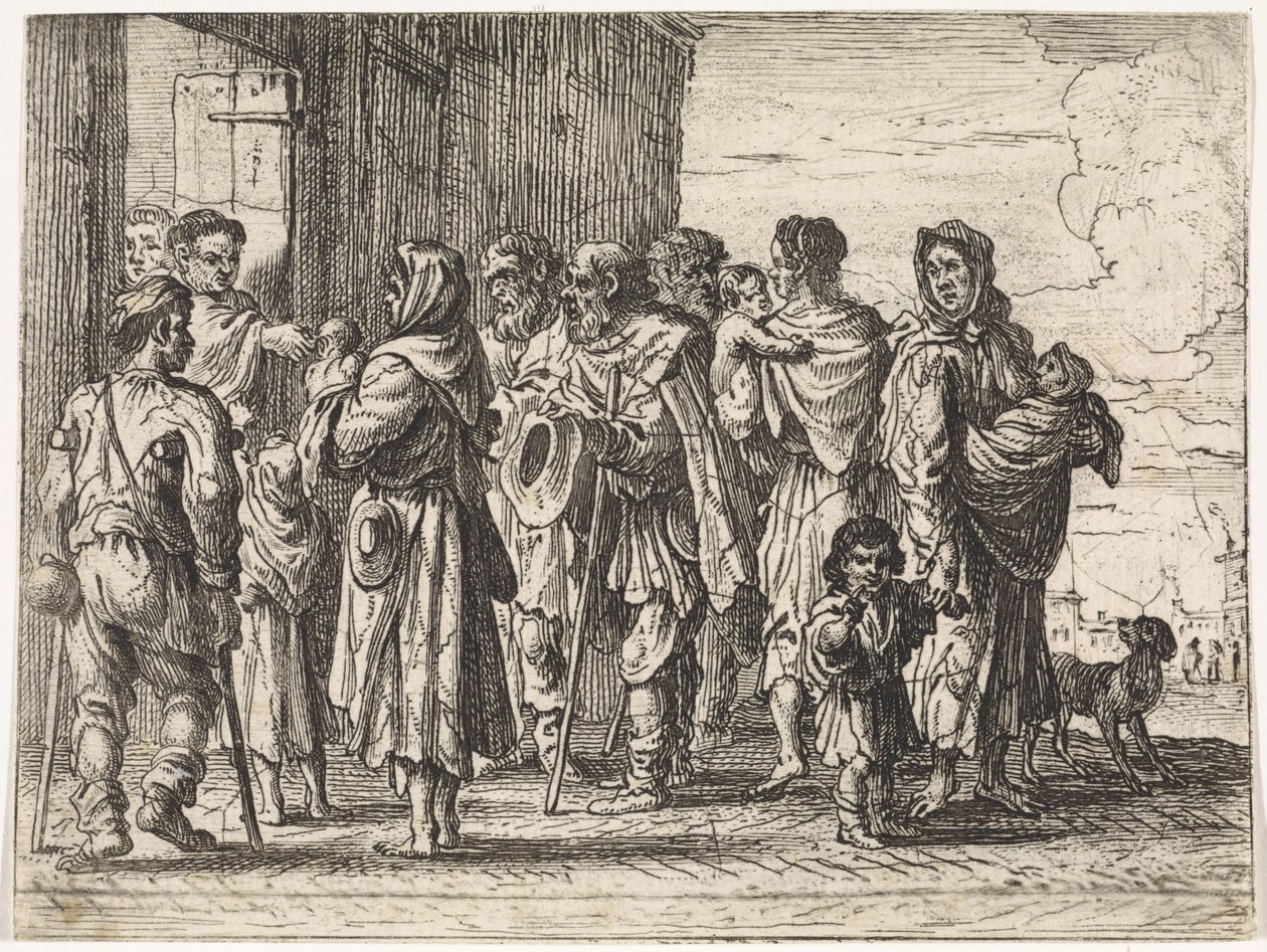 Mendicanti davanti a un monastero da Cornelis de Wael