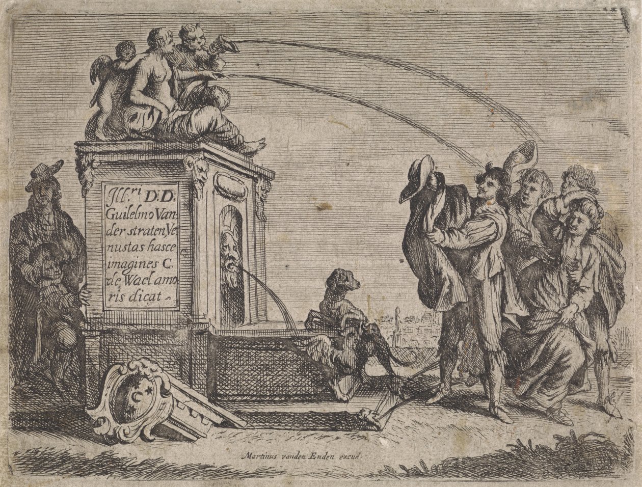 Gruppo di persone vicino a una fontana da Cornelis de Wael