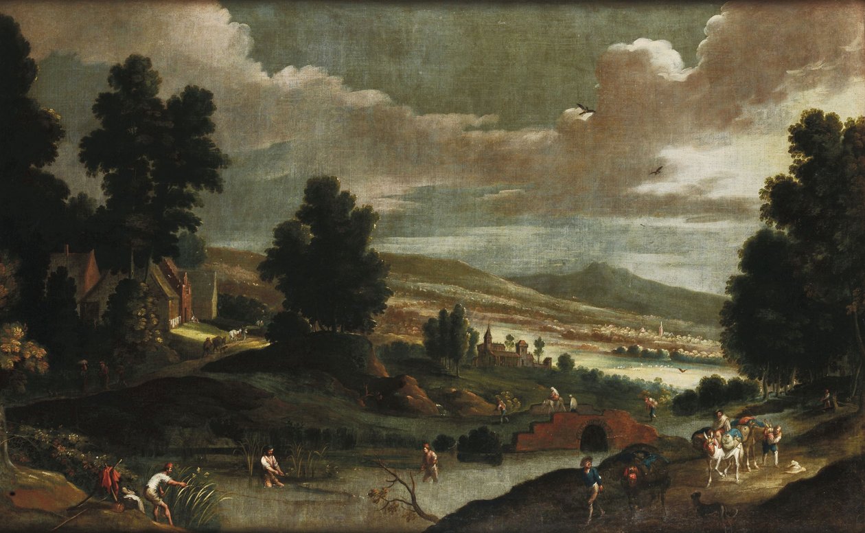 Paesaggio con viandanti e pescatori da Cornelis de Wael