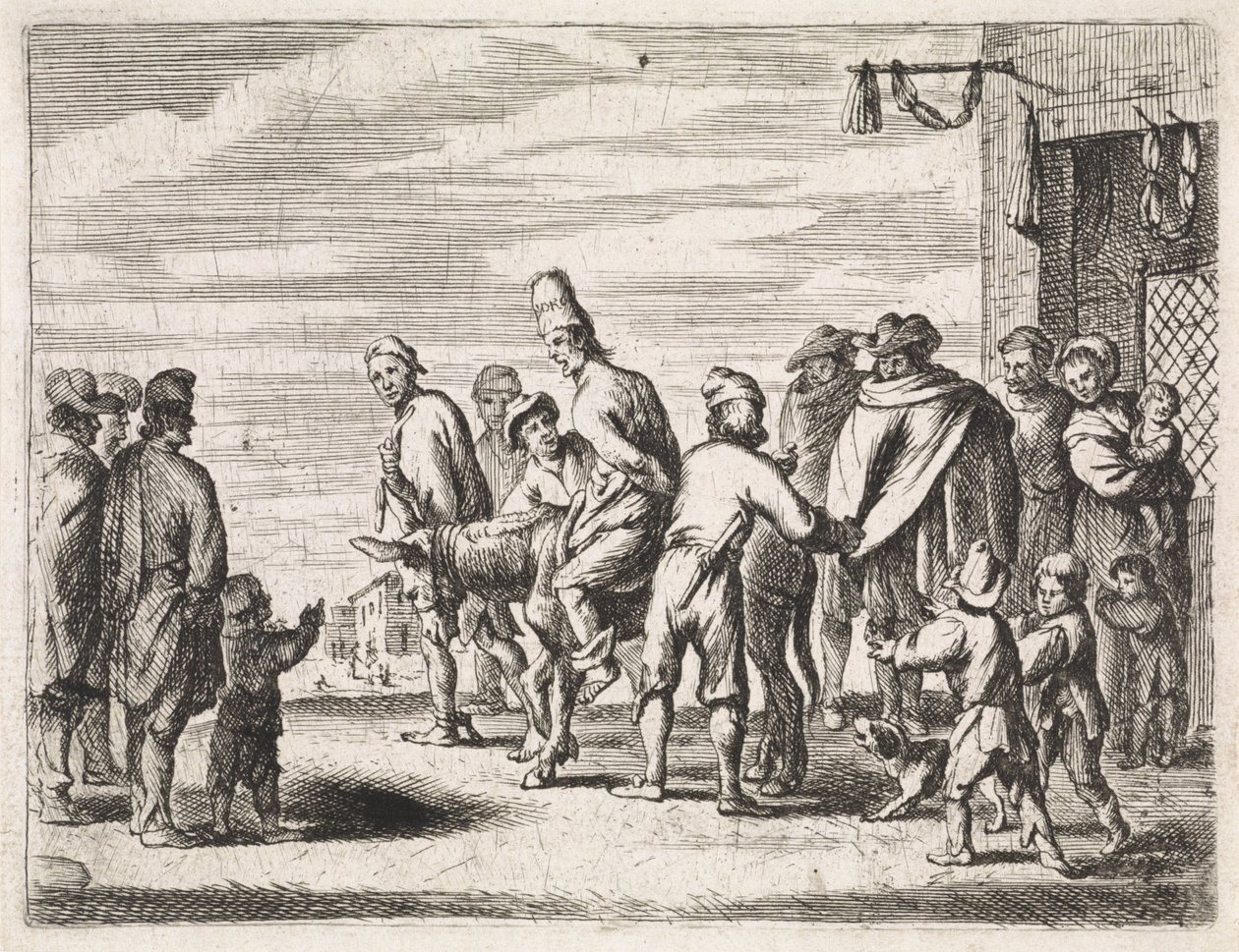 Uomo su asino legato (Genretaferelen) da Cornelis de Wael
