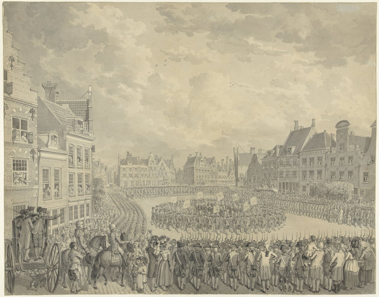 Giuramento del Collegio dei Commissari da parte degli ufficiali della milizia alla Neude di Utrecht, 1786 da Cornelis van Cuylenburgh (II) (signed by artist)