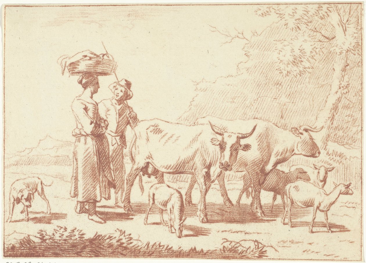 Pastore e donna con mucche e pecore da Cornelis van Noorde