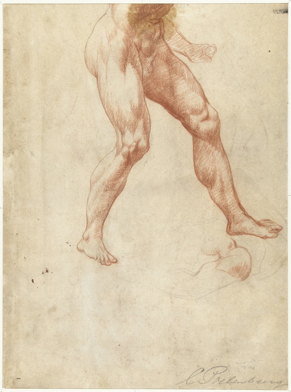 Studio della parte inferiore del corpo di un nudo maschile in movimento da Cornelis van Poelenburch