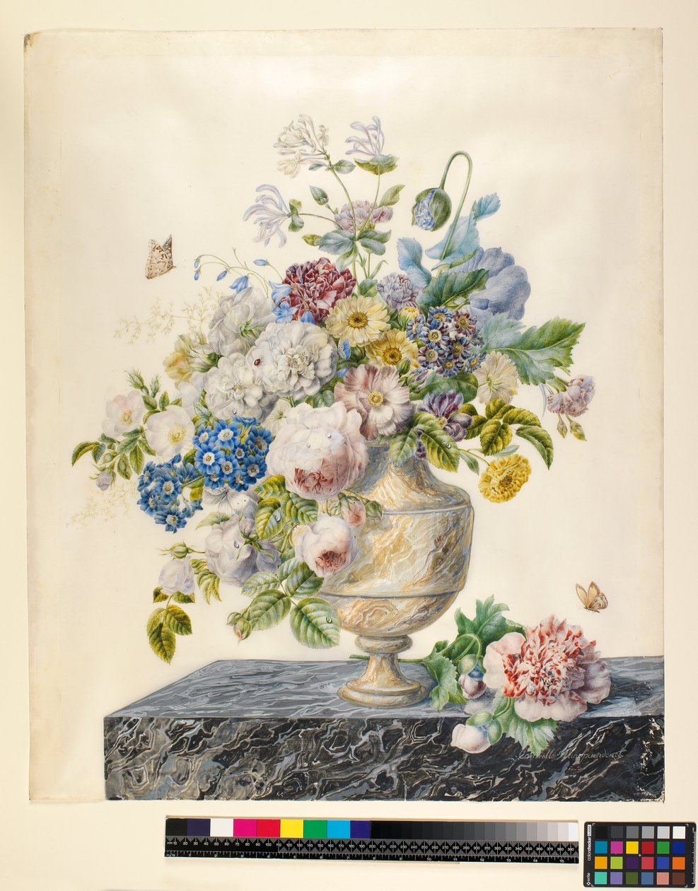 Un vaso di marmo con fiori misti su una mensola di marmo, c.1800 da Cornelis van Spaendonck