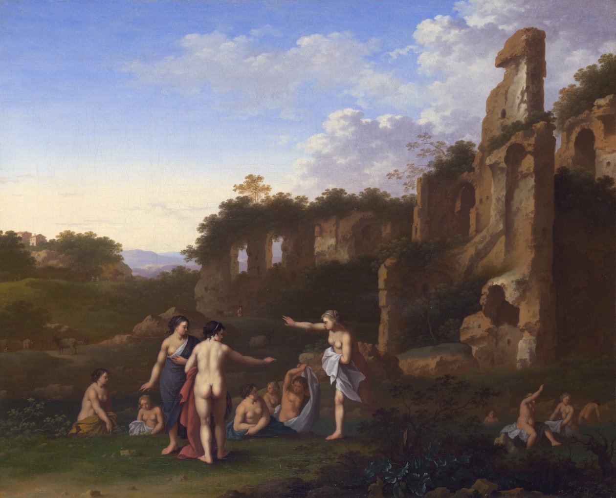 Donne che fanno il bagno in un paesaggio da Cornelis van Poelenburgh or Poelenburch