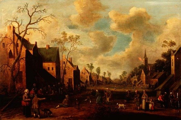 Contadini che Festeggiano in una Strada di Villaggio da Cornelius Droochsloot