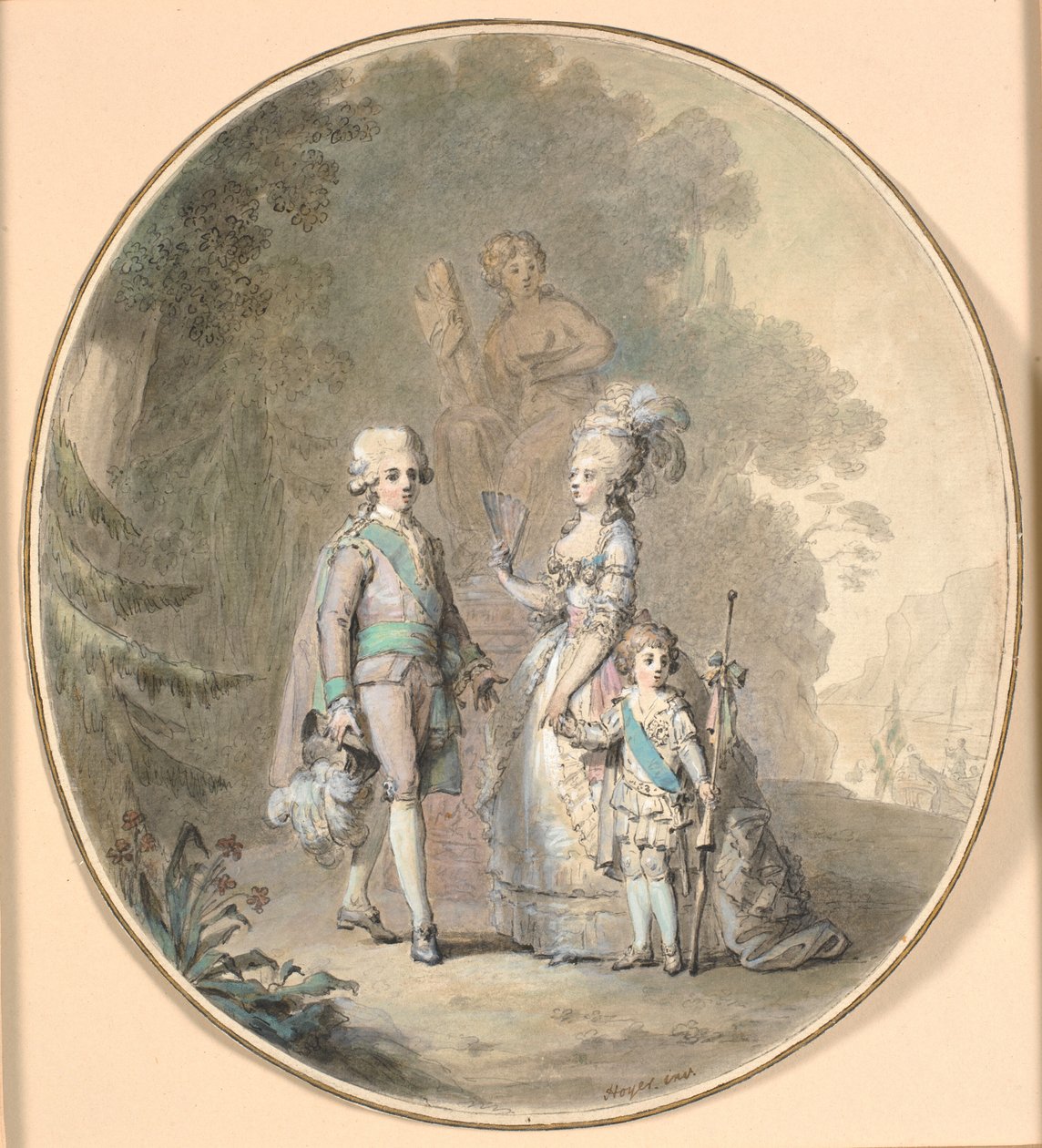 Gustavo III, la regina Sofia Maddalena e il principe ereditario Gustavo Adolfo passeggiano nel parco di Haga da Cornelius Høyer