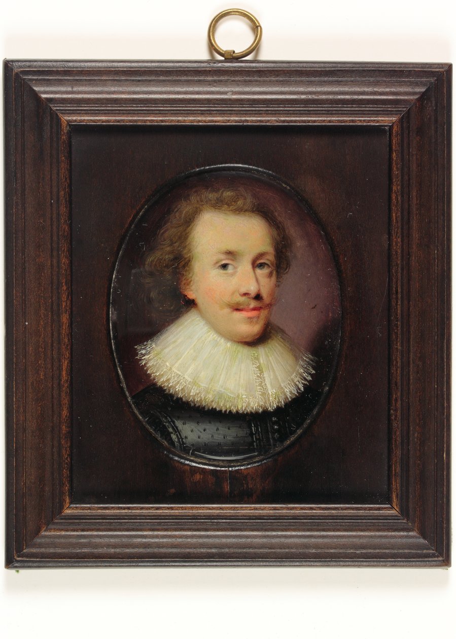 Un gentiluomo, in doppietto nero con colletto di pizzo da Cornelius I (attr.to) Johnson