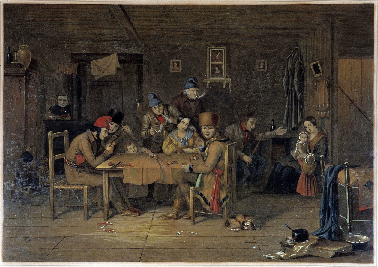 Coloni francesi in Canada che giocano a carte da Cornelius Krieghoff