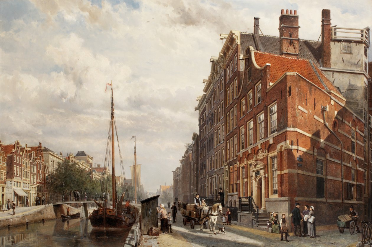 Veduta del Makelaers Comptoir sulla Nieuwezijds Voorburgwal, Amsterdam, 1883 da Cornelis Springer