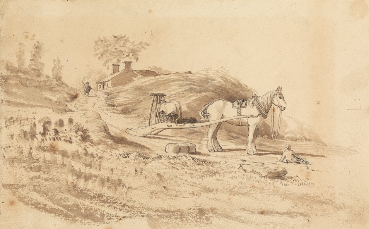 Un Cavallo che Tira un Carro da Cornelius Varley