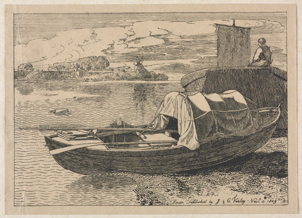 Barche su un Fiume, Mulino in Distanza da Cornelius Varley