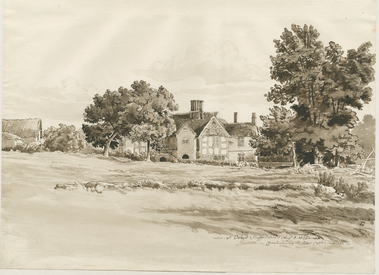 Oaken - Casa colonica: disegno a lavaggio seppia, 5 agosto 1820 da Cornelius Varley