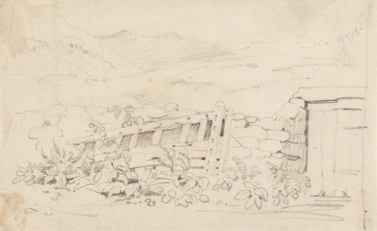 Studio di un muro di pietra e un cancello da Cornelius Varley