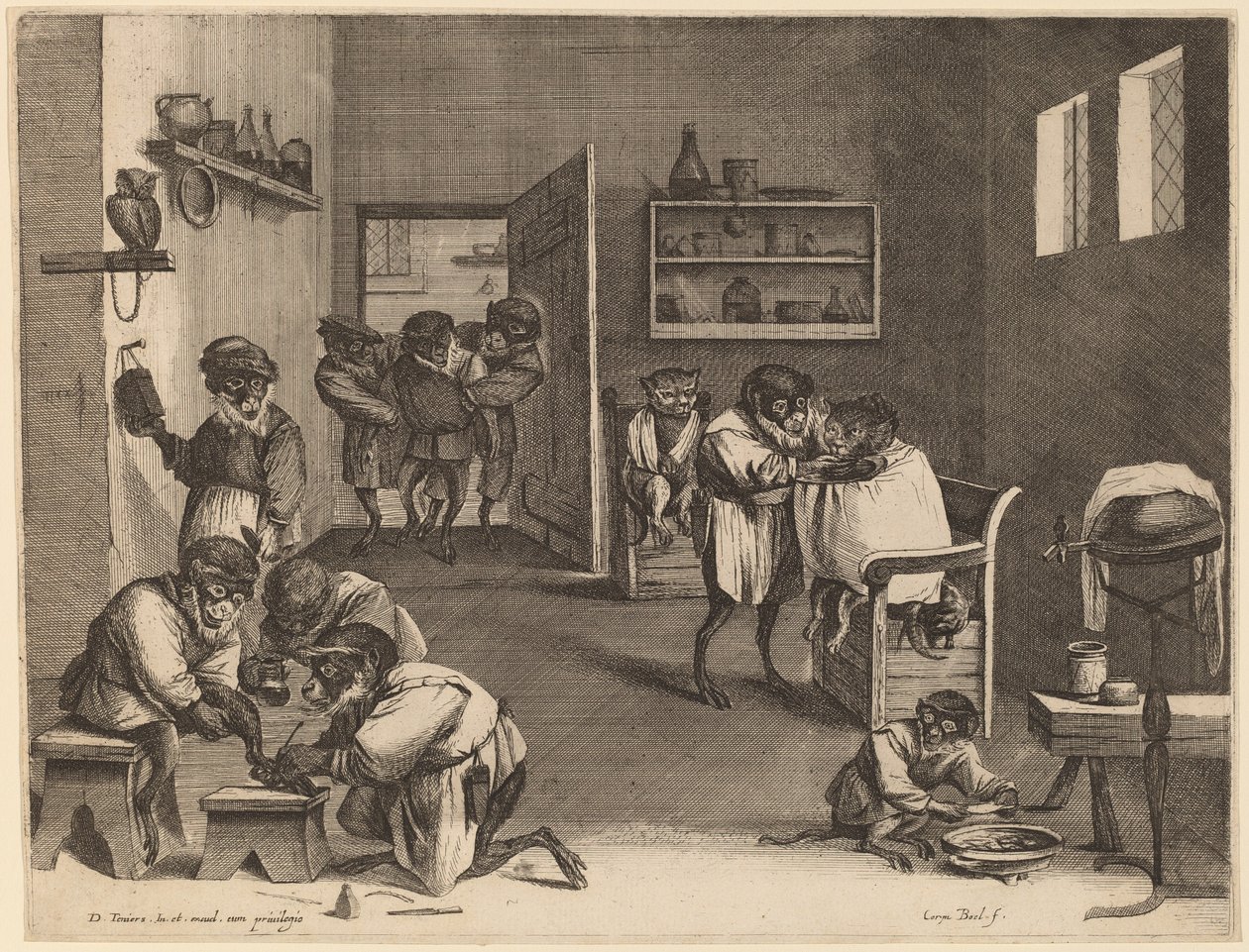 La barberia delle scimmie da Coryn Boel after David Teniers the Younger