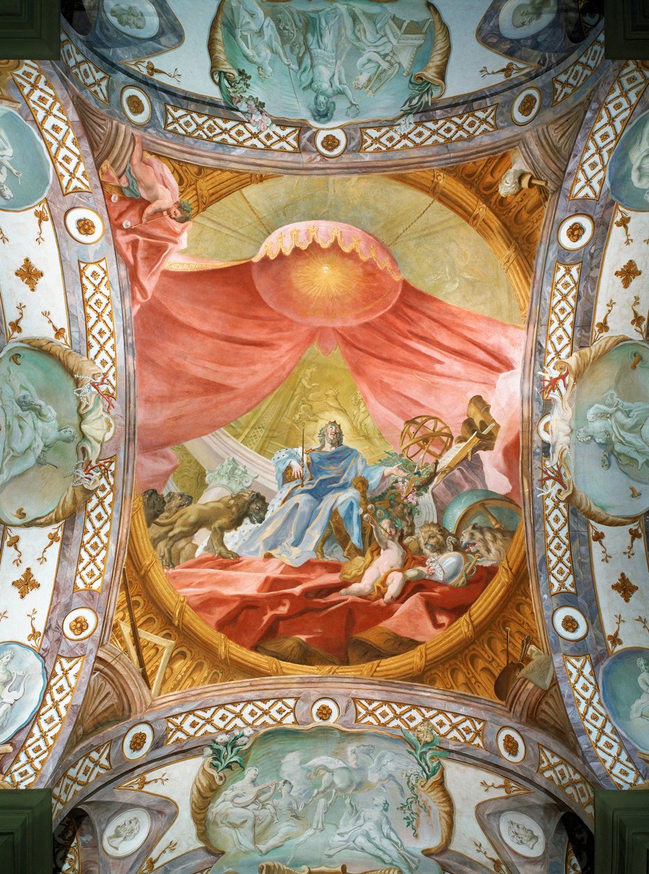 Monastero di Saint Emmeran, dal 1812 residenza dei principi Thurn und Taxis: Affresco sul soffitto della biblioteca, Re Salomone ... (affresco) da Cosmas Damian Asam