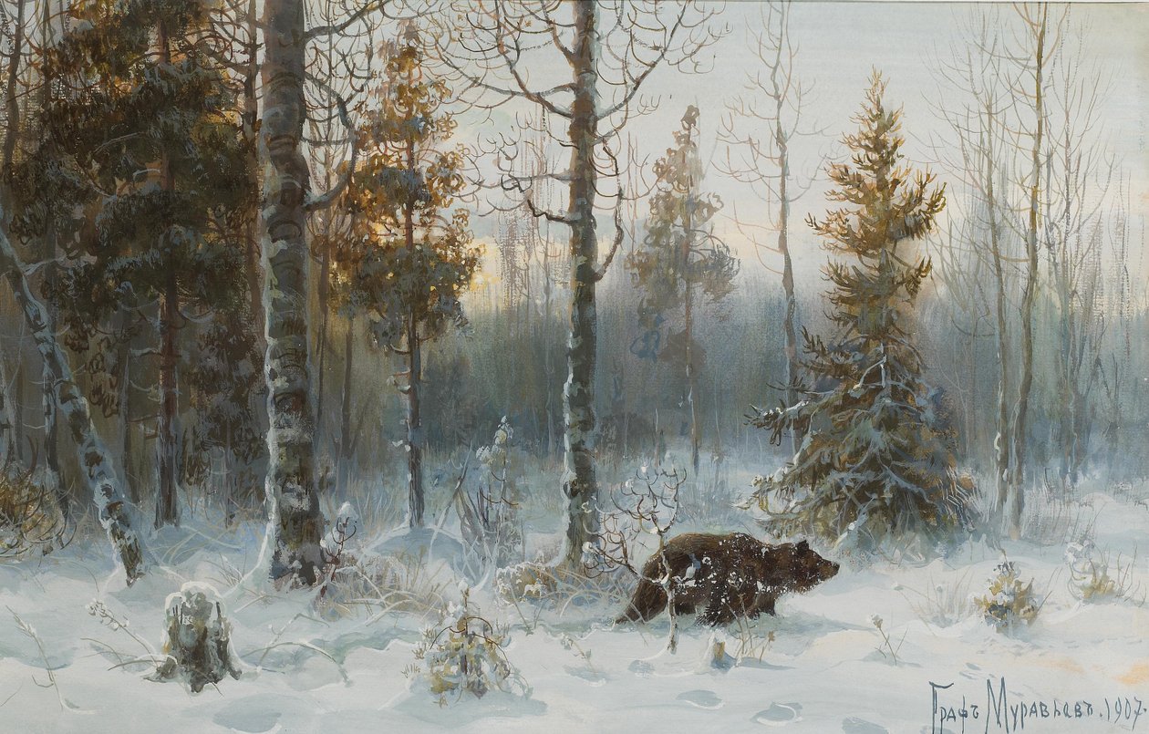 Paesaggio invernale con orso, 1907 da Count Vladimir Leonidovich Muravyov