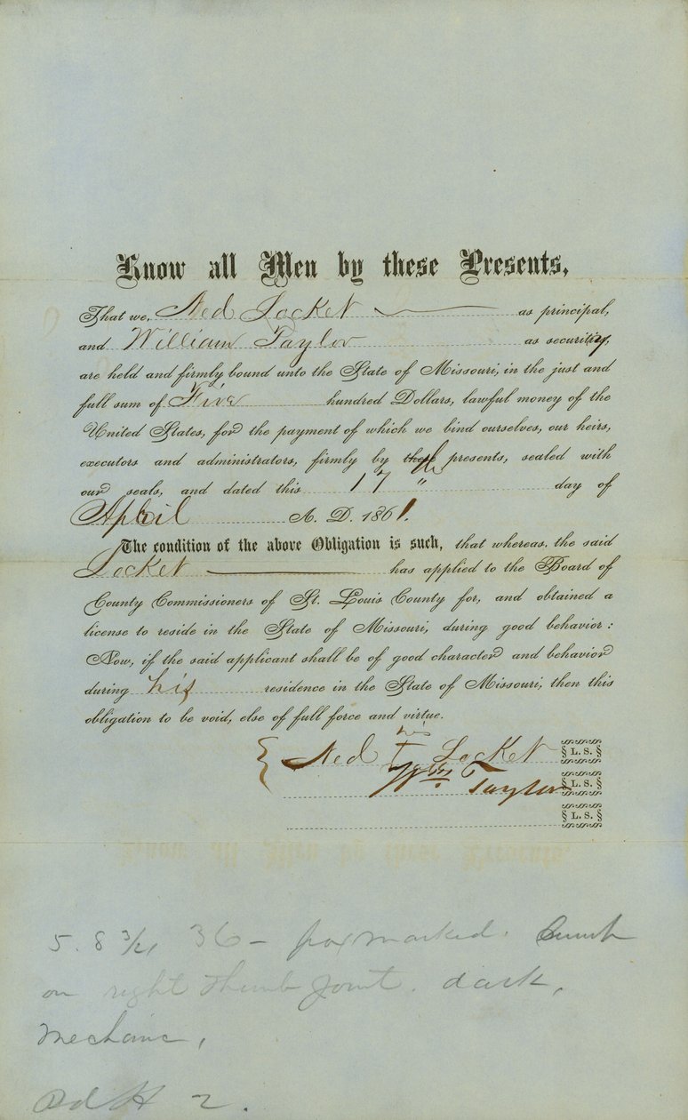 Ned Locket, legame del negro libero da County Court of St.Louis