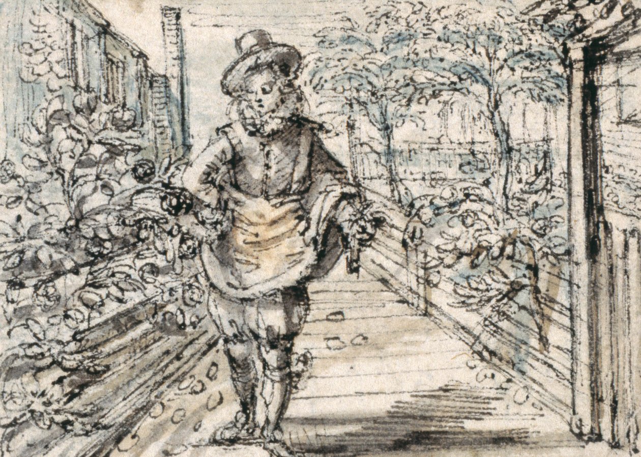 Un giovane alla moda passeggia in un roseto cittadino da Crispin I de Passe