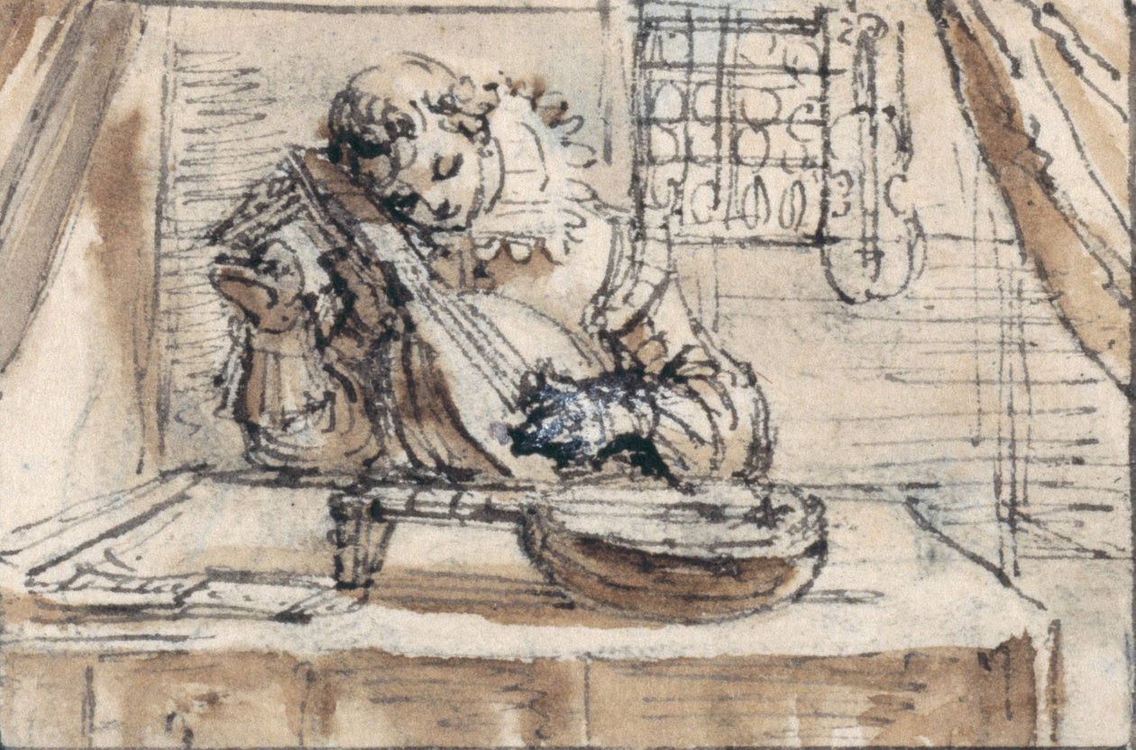 Giovane che accorda il suo strumento da Crispin I de Passe