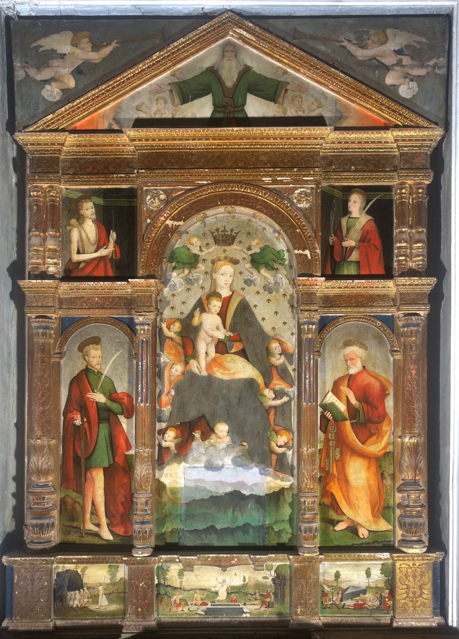Madonna Incoronata con Bambino e Angeli, San Paolo, San Pietro da Cristoforo (fl.1525 1578) & Pancalino Raffaele (fl.1514 1573) Pancalino